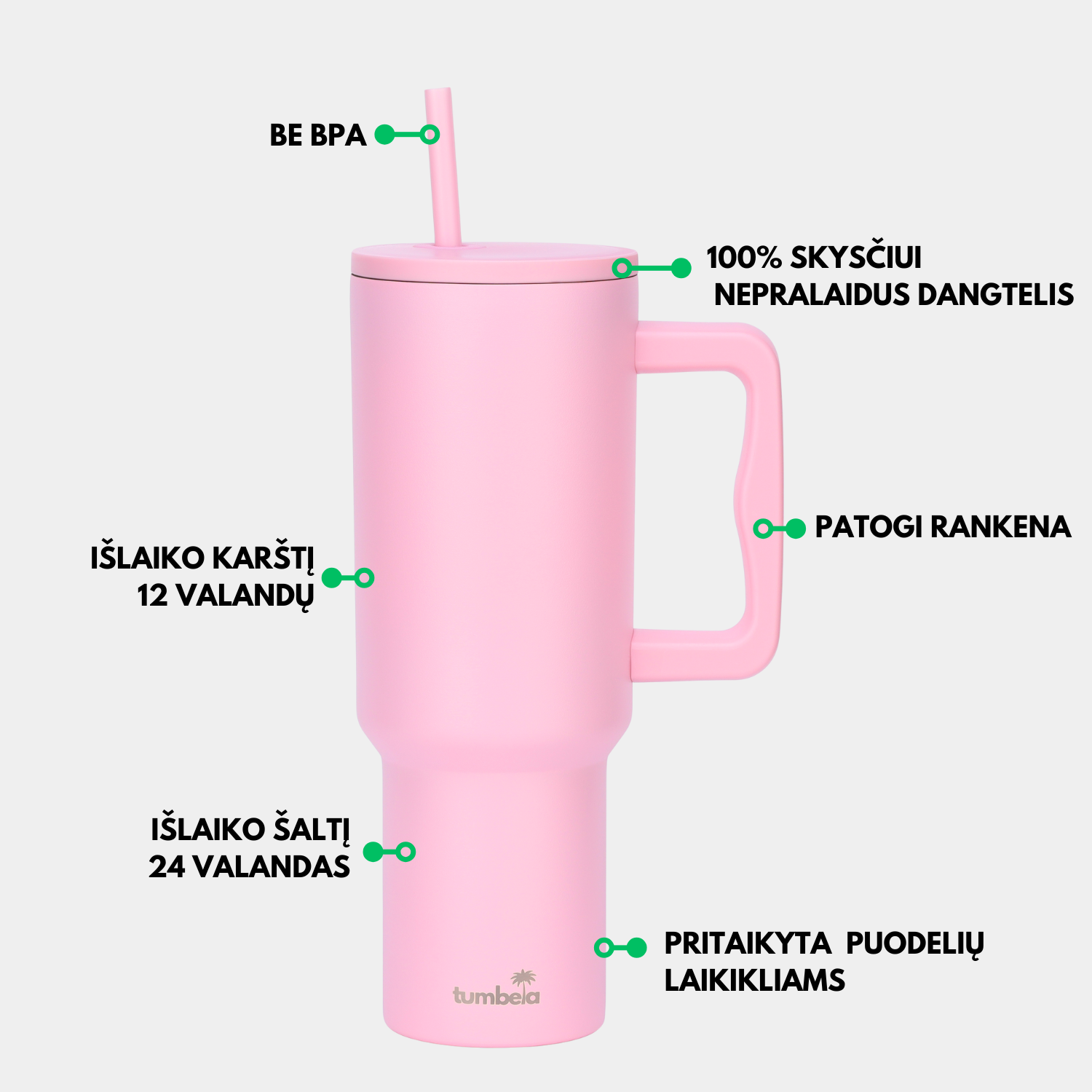 Gertuvė su šiaudeliu Rožinė specifikacijos