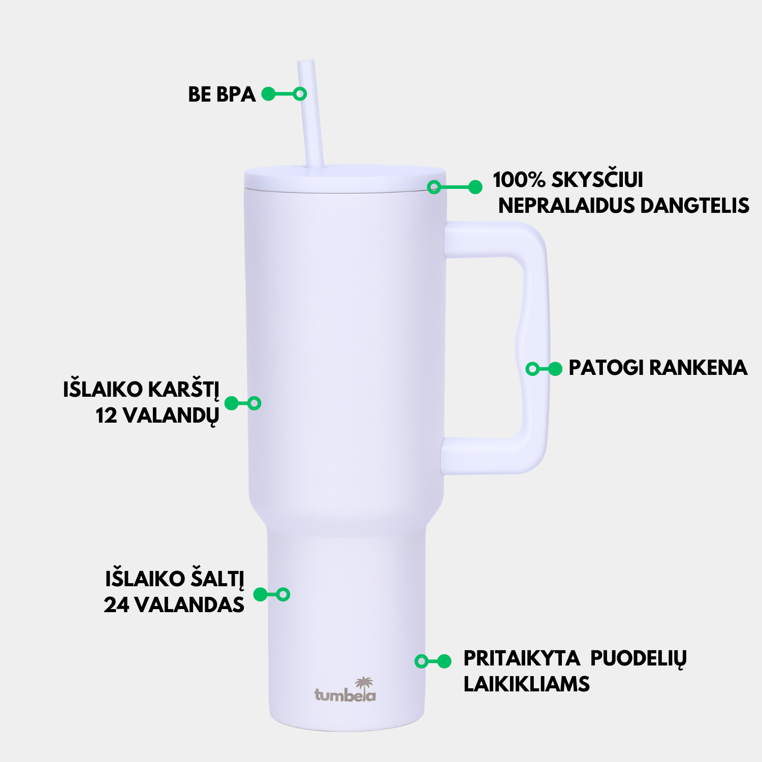 Gertuvė su šiaudeliu Balta specifikacijos