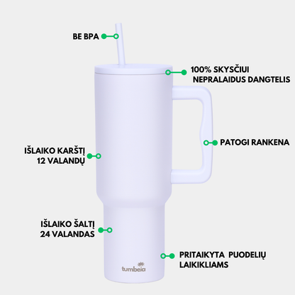 Gertuvė su šiaudeliu Balta specifikacijos