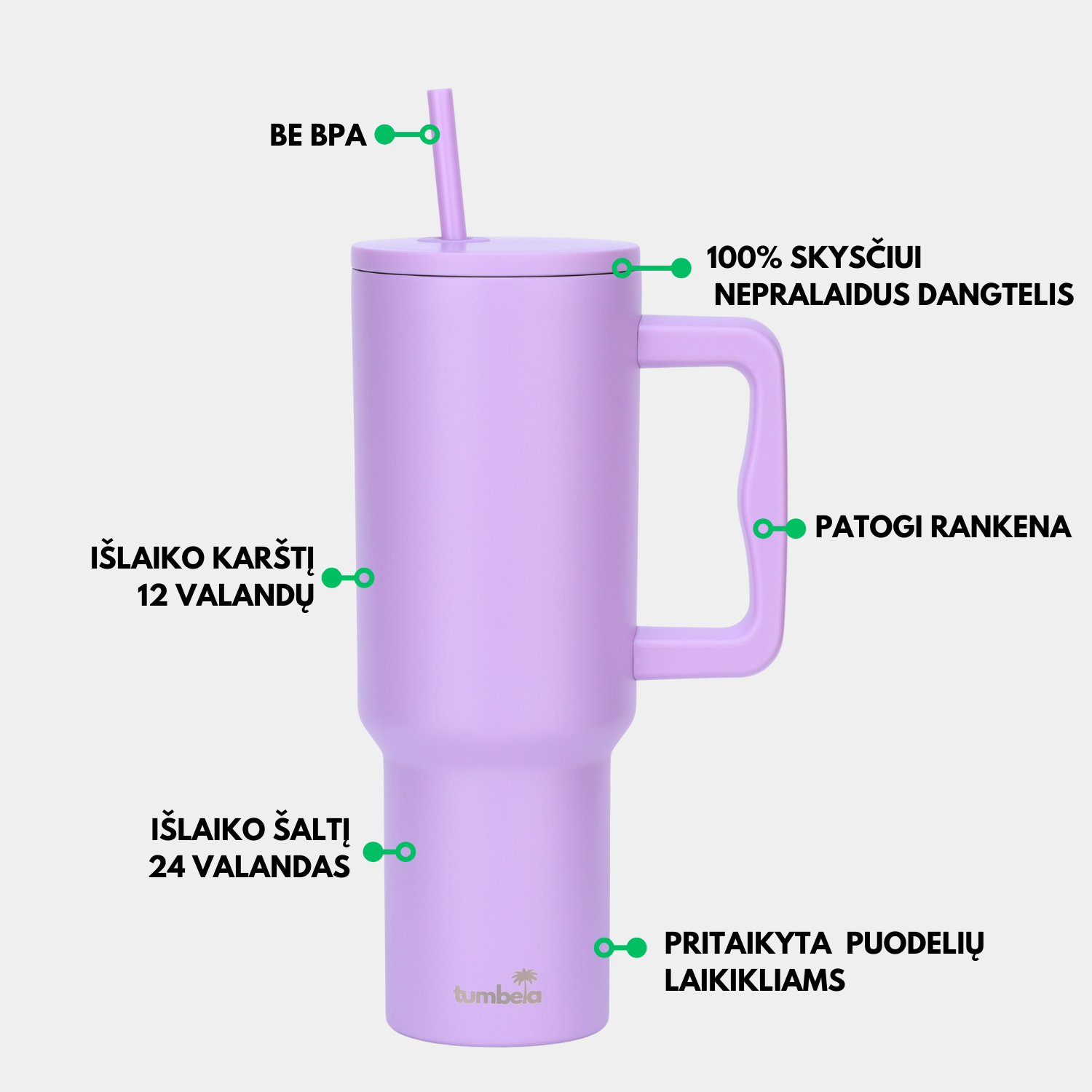 Gertuvė su šiaudeliu Violetinė specifikacijos